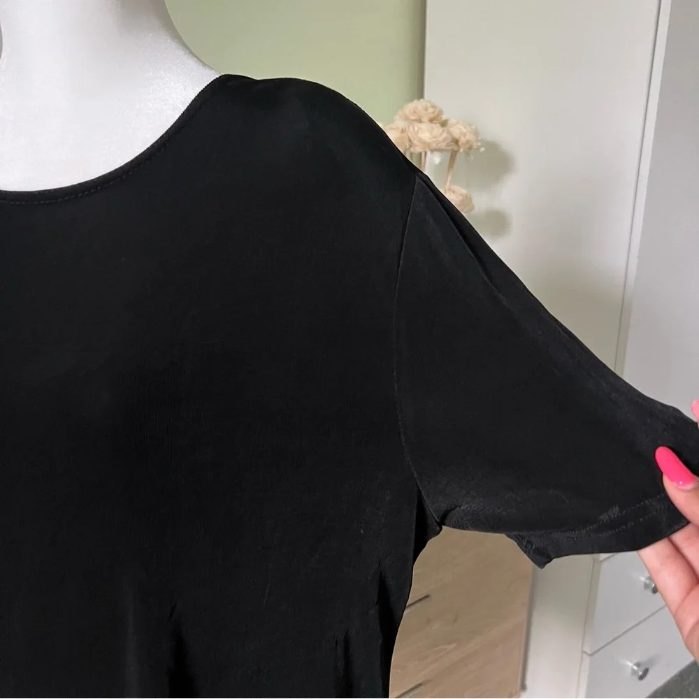 VINTAGE SLINKI Black Shirt-Sleeve Shirt & Maxi Stretch Skirt Matching Co-ord Set - Picture 9 of 16